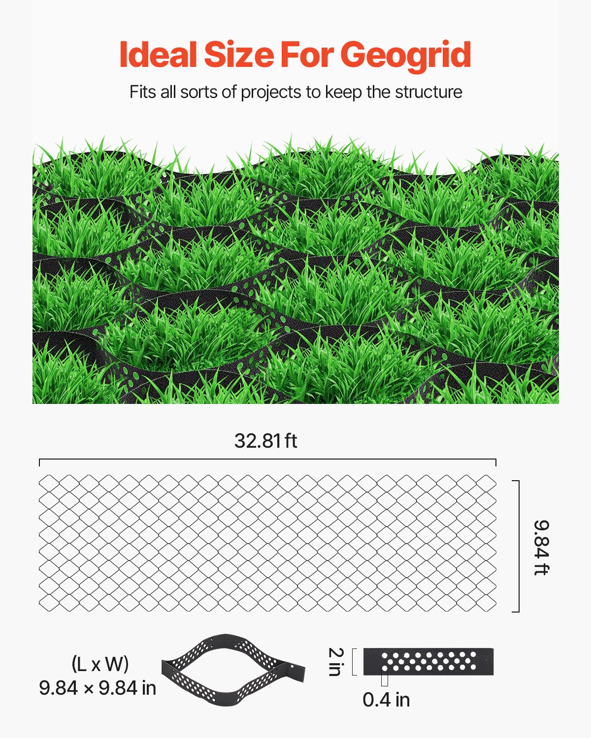 Heavy-Duty 2-Inch Gravel Grid for Driveway Stabilization, Permeable Retainer for Gardens, Patios, Walkways, RV Parking, and Slopes
