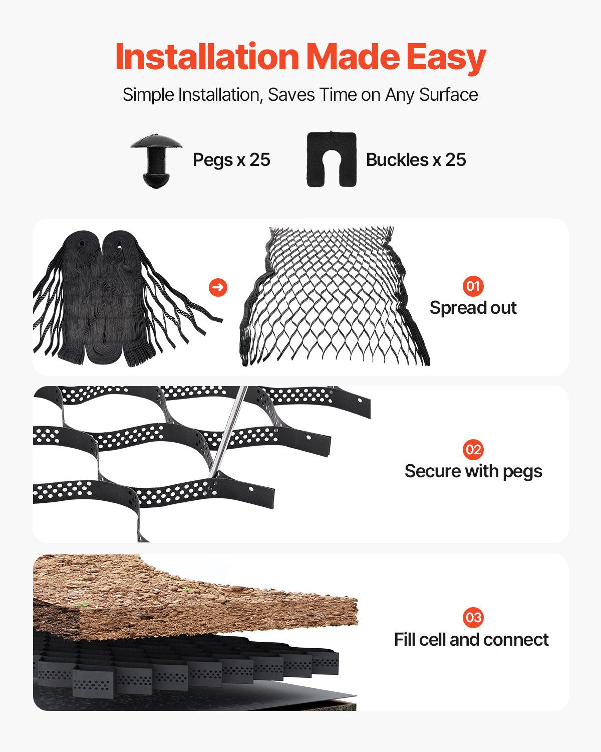 Heavy-Duty 2-Inch Gravel Grid for Driveway Stabilization, Permeable Retainer for Gardens, Patios, Walkways, RV Parking, and Slopes