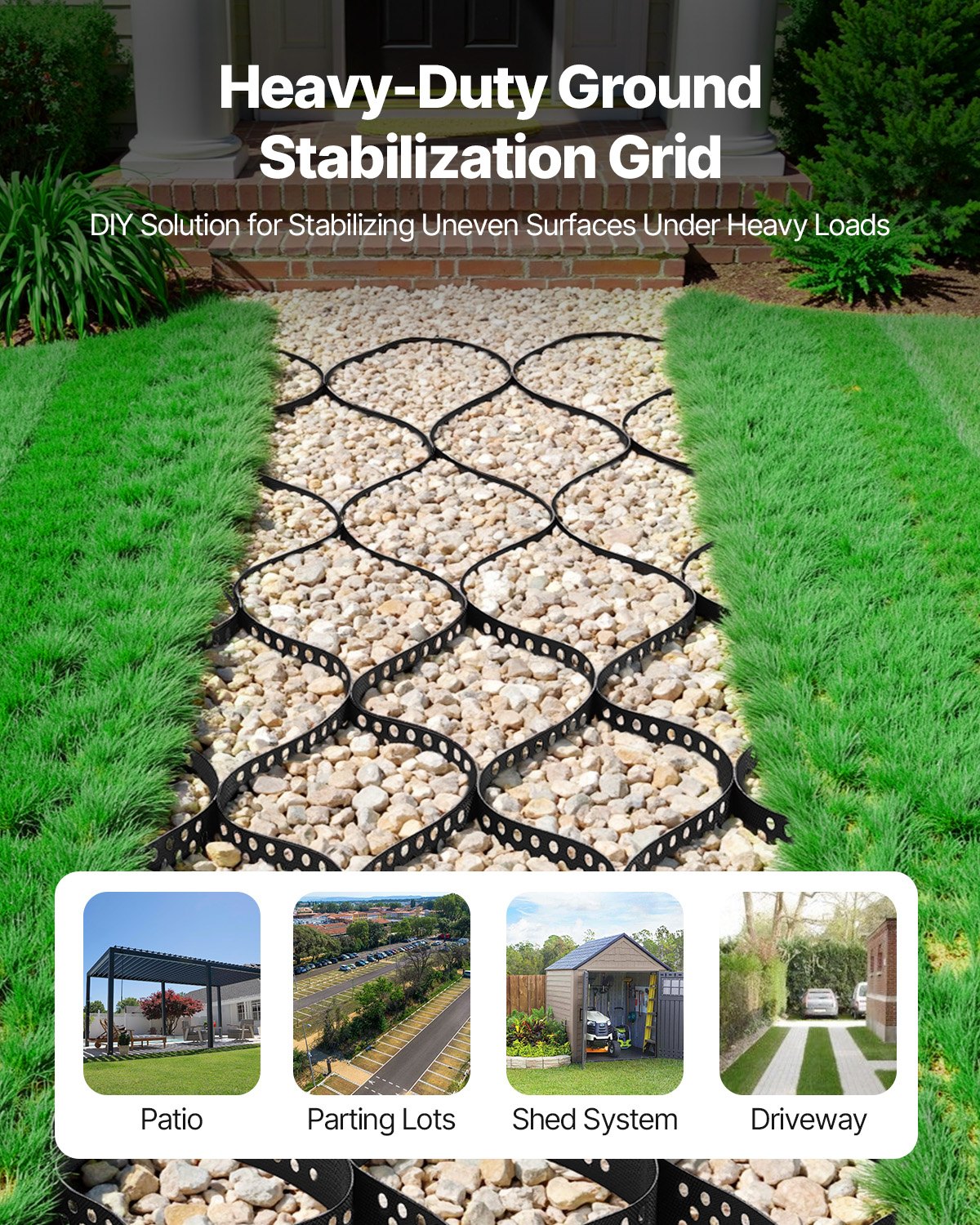 Heavy-Duty Gravel Grid with Superior Load Capacity and Easy Installation for Driveway, Garden, Patio, Walkway, RV Parking, and Erosion Control