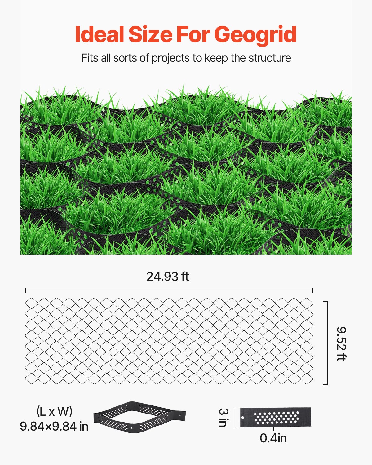Heavy-Duty Gravel Grid - 3 Inch Depth, 24.93x9.52 FT - Ideal for Driveway Stabilization, Grass Retention, Garden & RV Parking Solutions