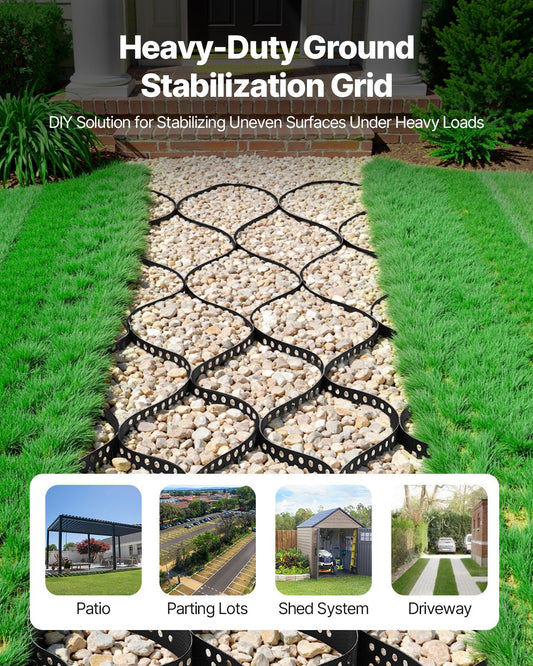 Heavy-Duty Gravel Grid for Driveway and Landscape Stabilization, 4-Inch Depth, Permeable Retainer for Garden, Patio, Walkway, and RV Parking