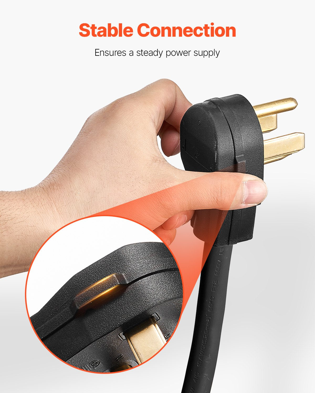 10 ft 4-Prong Dryer Power Cord, NEMA 14-30P with Eyelet Connectors, 125V/250V, 30A, Pure Copper, PVC Tie, Indoor/Outdoor, High Flexibility & Security