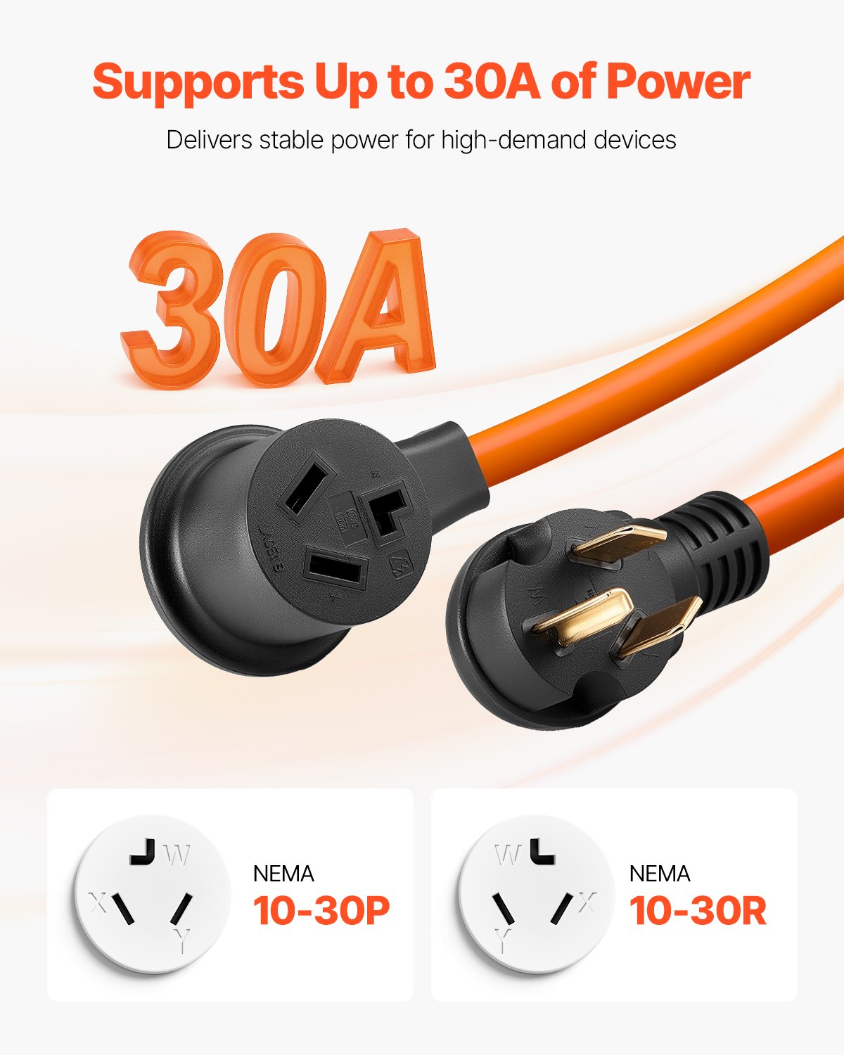 25 ft Heavy-Duty Dryer Extension Cord, 3-Prong NEMA 10-30P to 10-30R, 125V/250V, 30A, Pure Copper, Indoor/Outdoor Use, High Flexibility & Power