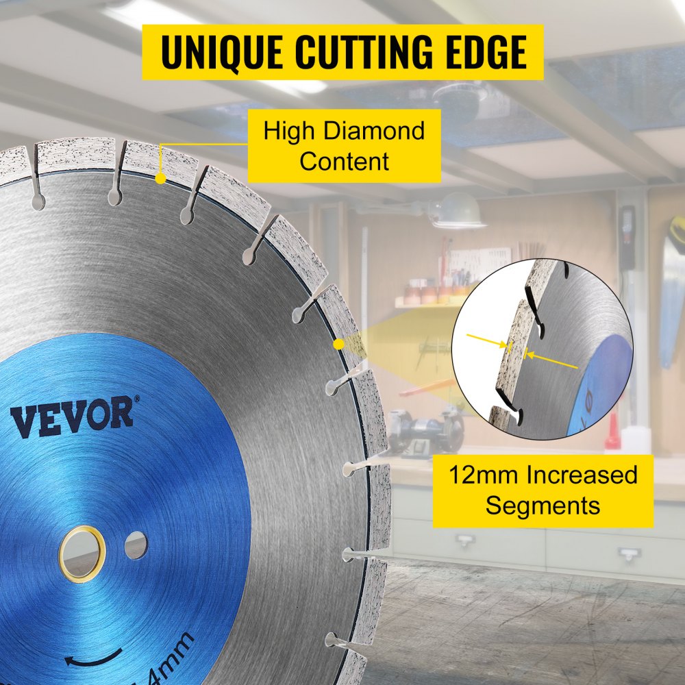 VEVOR Diamond Saw Blade 14\", Concrete Saw Blade Wet or Dry Segmented Cutting Wheel Masonry Wet Saw Blade General Purpose Power Saw 12mm for Concrete Brick Block Masonry