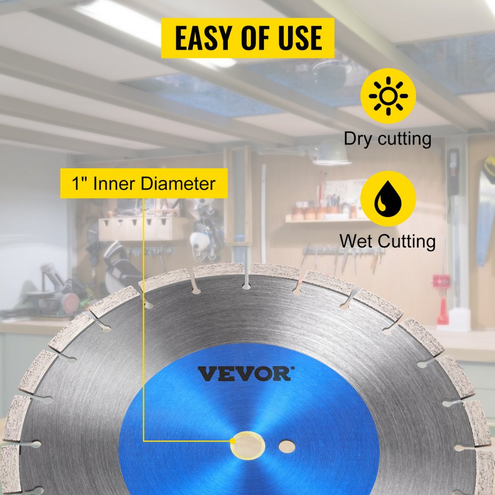 VEVOR Diamond Saw Blade 14\", Concrete Saw Blade Wet or Dry Segmented Cutting Wheel Masonry Wet Saw Blade General Purpose Power Saw 12mm for Concrete Brick Block Masonry