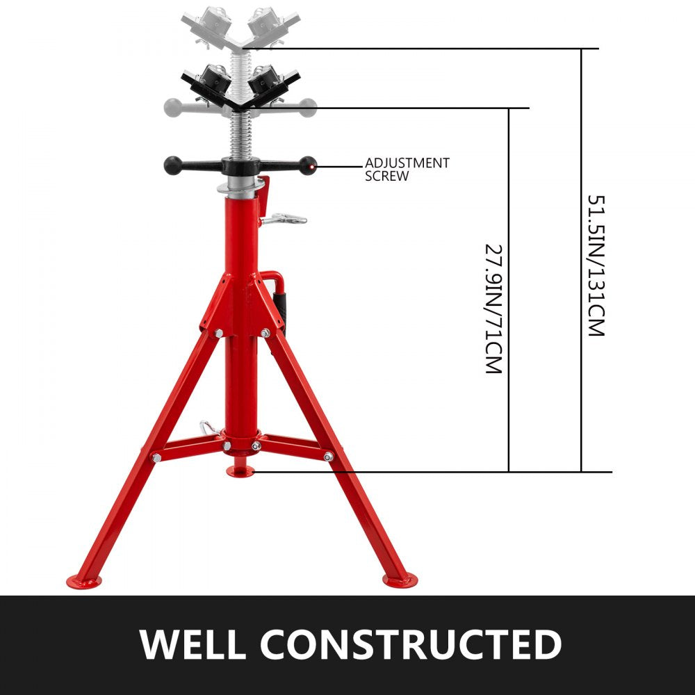 VEVOR Pipe Jack Stand with 4-Ball Transfer V-Head and Folding Legs 1500LB Welding Pipe Stand Adjustable Height 28-52IN 1107A-type Pipe Jacks for Welding