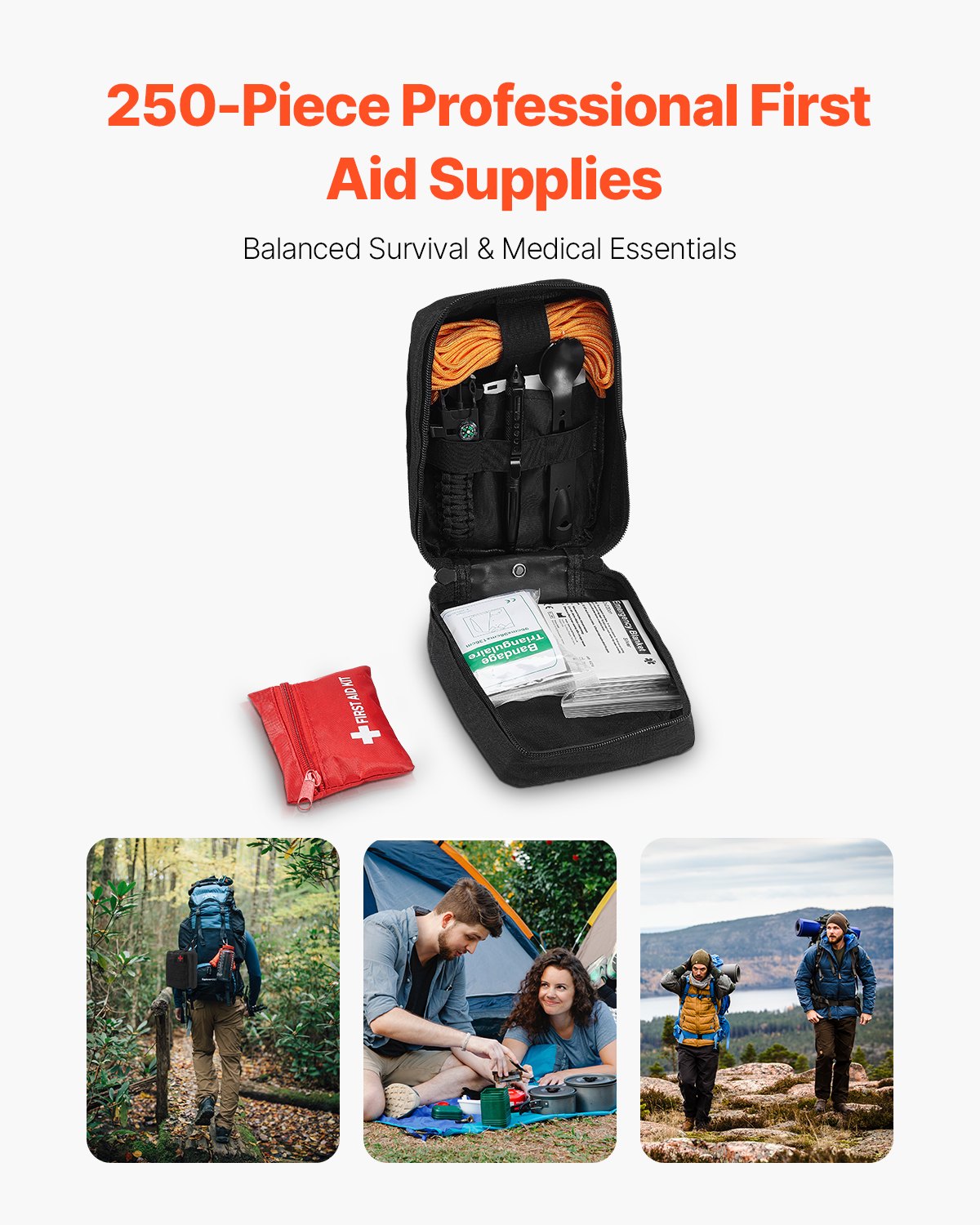 Comprehensive 250-Piece Survival First Aid Kit, 600D Nylon Trauma Bag for Camping, Hiking, Boating, Earthquake, Hunting & Outdoor Adventures