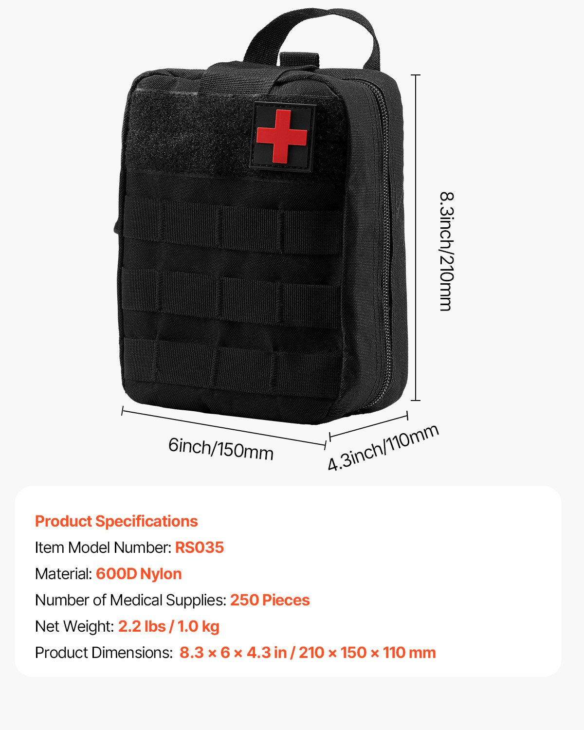 Comprehensive 250-Piece Survival First Aid Kit, 600D Nylon Trauma Bag for Camping, Hiking, Boating, Earthquake, Hunting & Outdoor Adventures