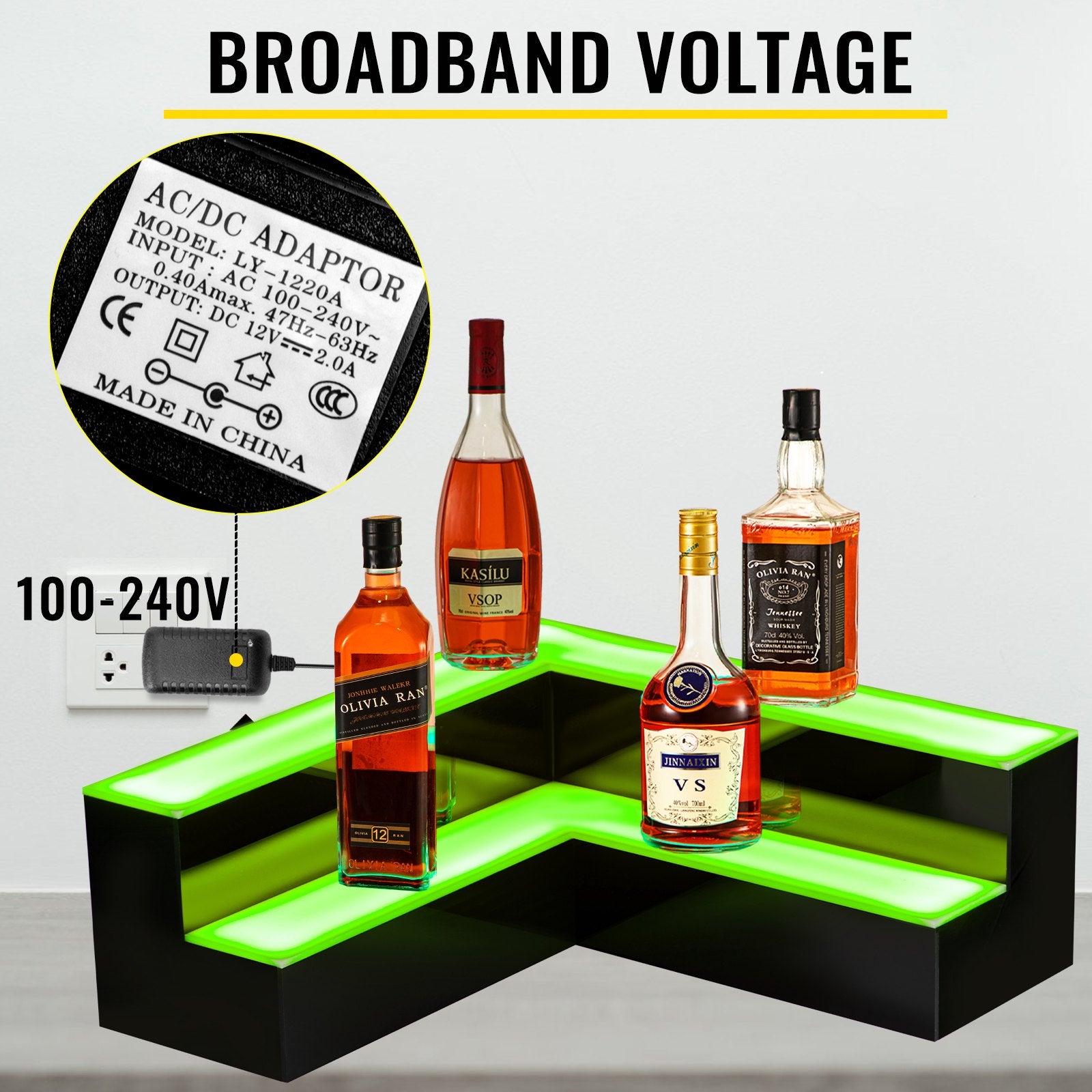 20-Inch Corner LED Liquor Display Shelf - 2-Step Acrylic Bottle Holder with Remote & App Control for Home or Commercial Bar Lighting