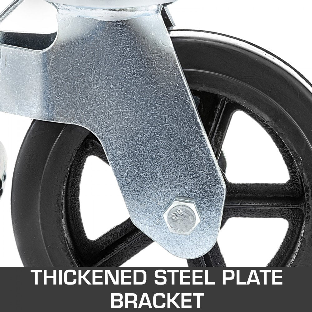 Set of 4 Heavy-Duty 8-Inch Polyurethane Swivel Casters with Dual Locks and Adjustable Legs, Supporting 1100 lbs Each