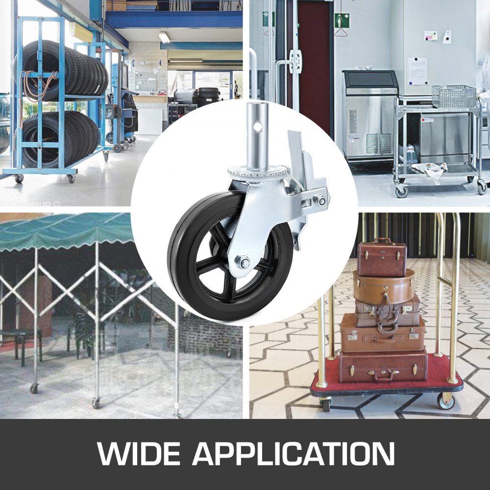 Set of 4 Heavy-Duty 8-Inch Polyurethane Swivel Casters with Dual Locks and Adjustable Legs, Supporting 1100 lbs Each