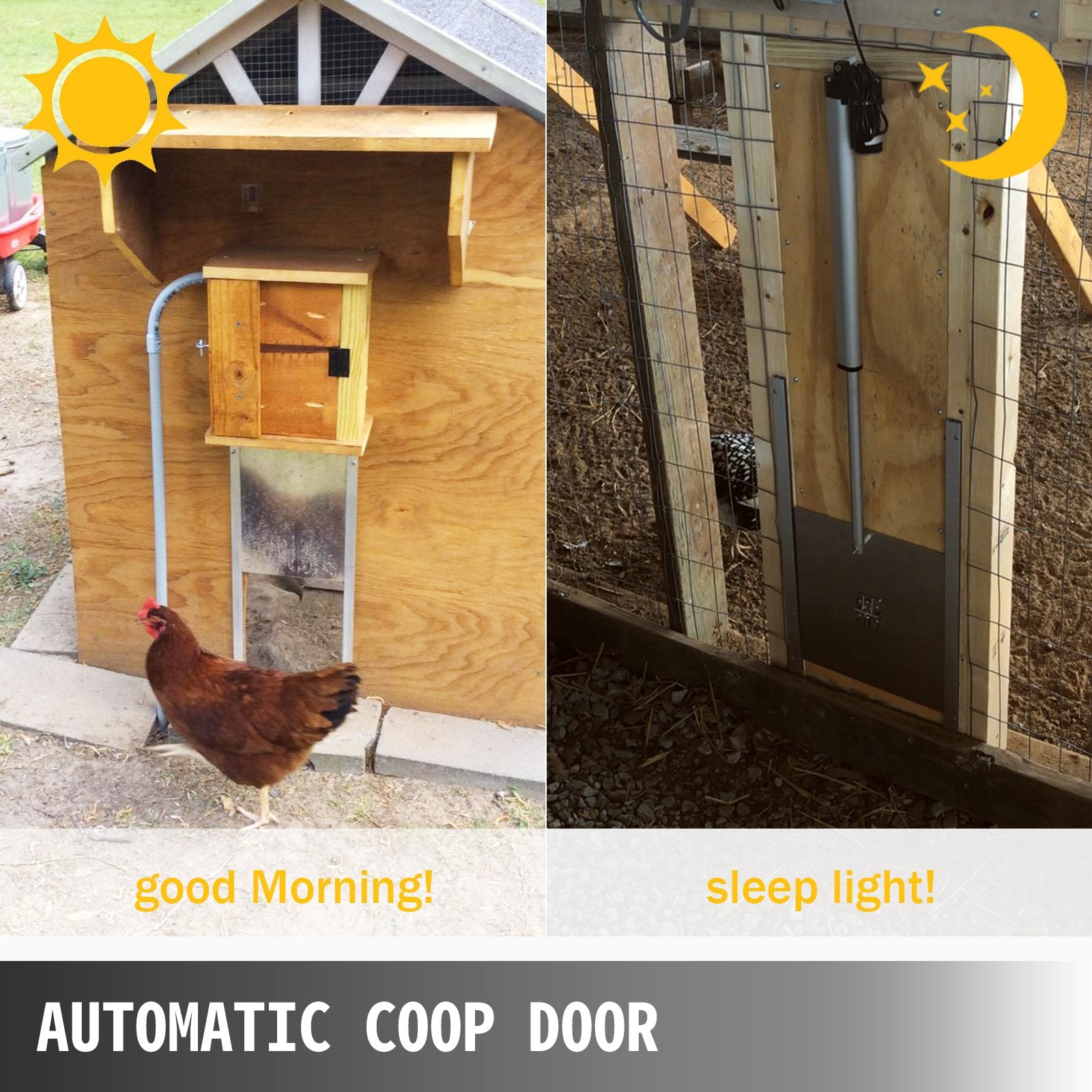 Automatic Poultry Coop Door Kit, Light Sensor & Infrared Protection, 20.4"x37.7", Prevent Crushing, Remote Control, IP44, Silver