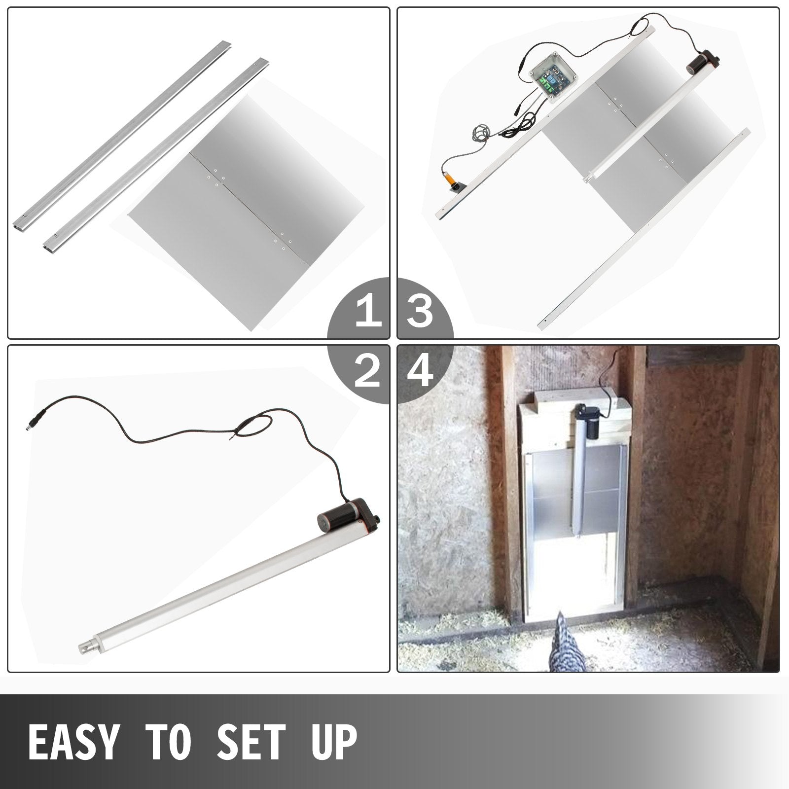 Automatic Poultry Coop Door Kit, Light Sensor & Infrared Protection, 20.4"x37.7", Prevent Crushing, Remote Control, IP44, Silver