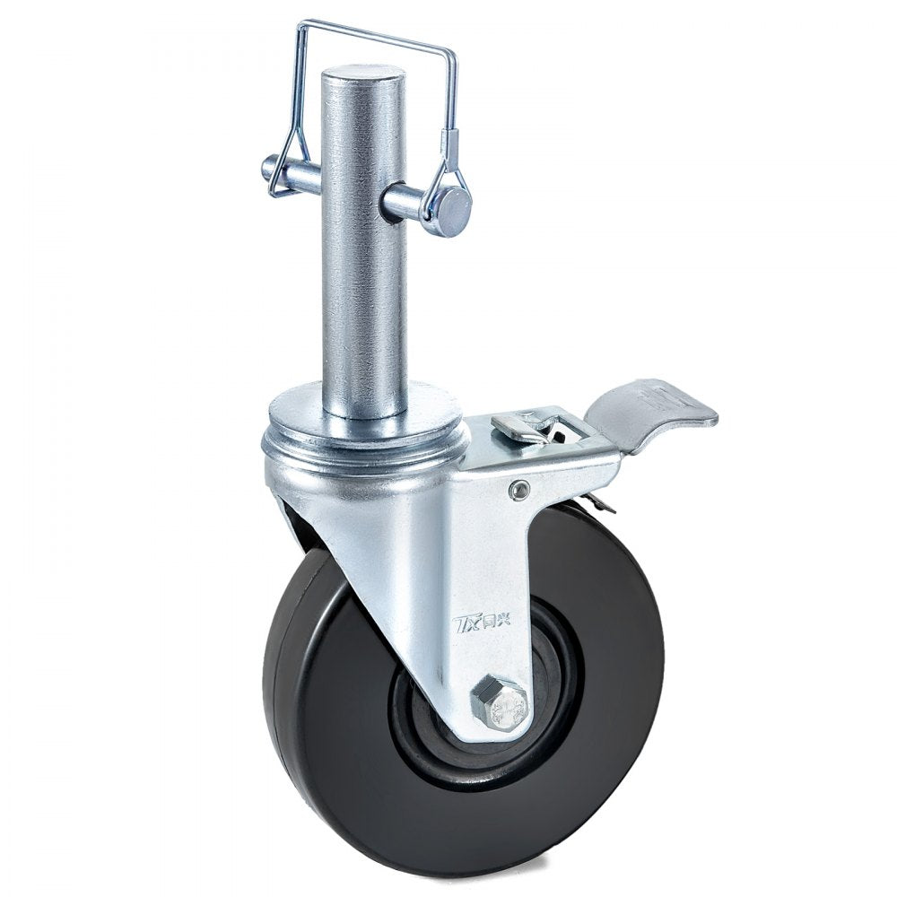 Set of 4 Durable 5" Rubber Swivel Caster Wheels with Dual Locking Mechanism and 1" Round Stem, Each Supporting 280LBS for Industrial and Warehouse Applications