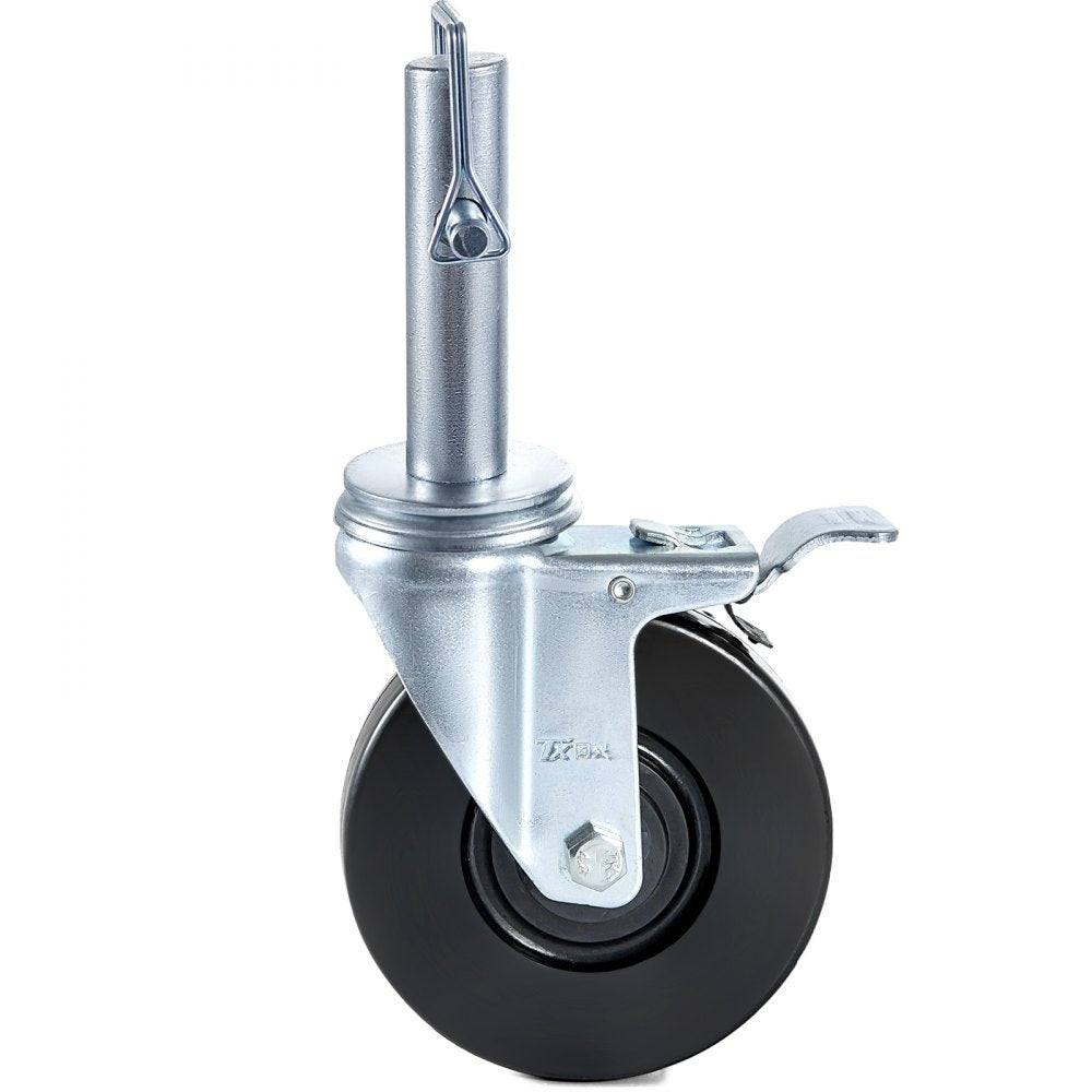 Set of 4 Durable 5" Rubber Swivel Caster Wheels with Dual Locking Mechanism and 1" Round Stem, Each Supporting 280LBS for Industrial and Warehouse Applications