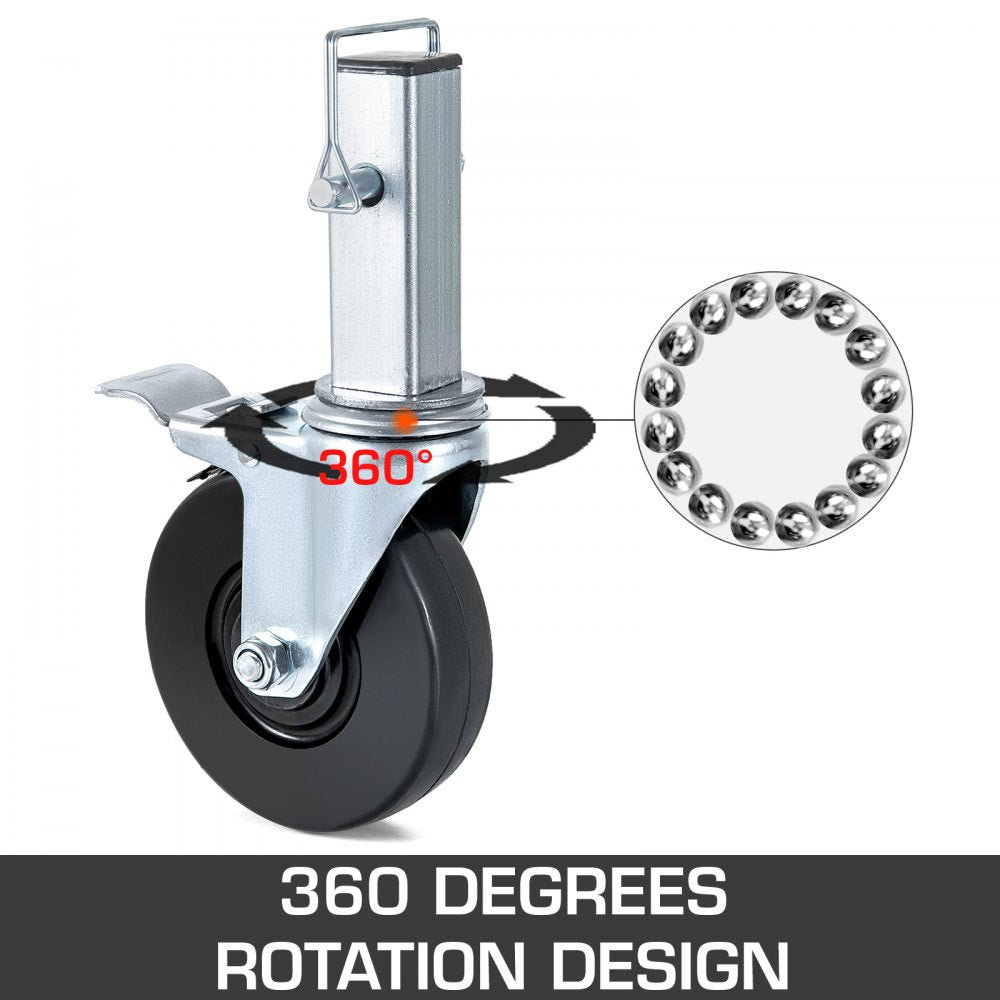 Set of 4 Heavy-Duty 5" Swivel Casters with Iron Core and Dual Lock Brake, Adjustable Legs, 440 lbs Capacity Each