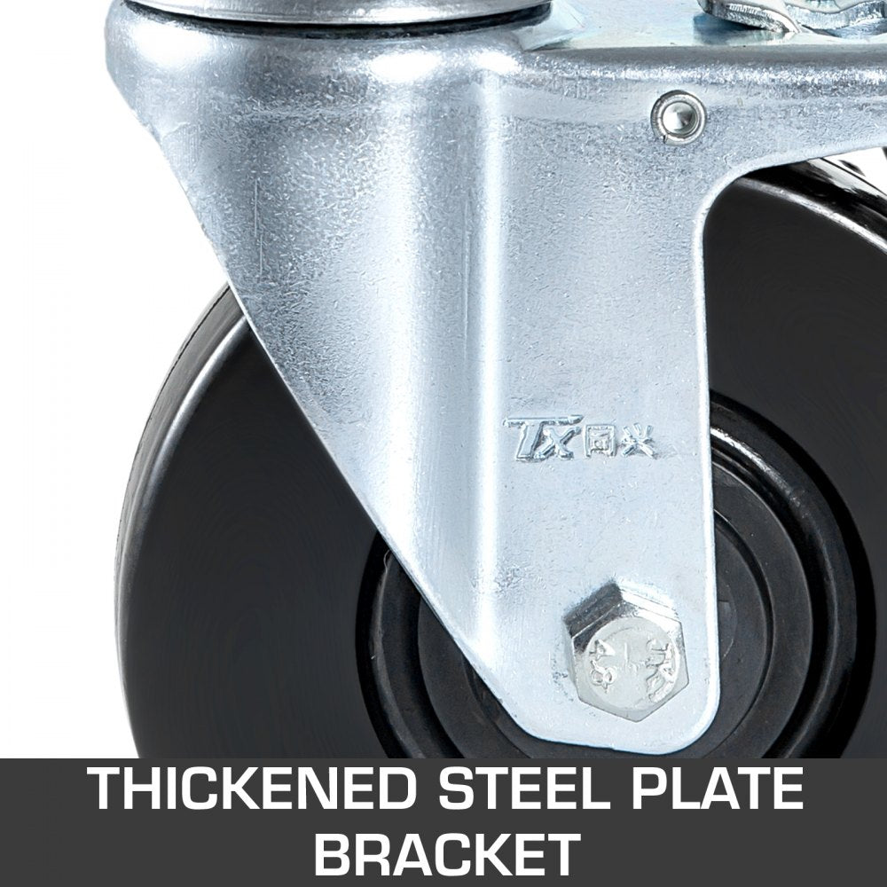 Set of 4 Heavy-Duty 5" Swivel Casters with Iron Core and Dual Lock Brake, Adjustable Legs, 440 lbs Capacity Each