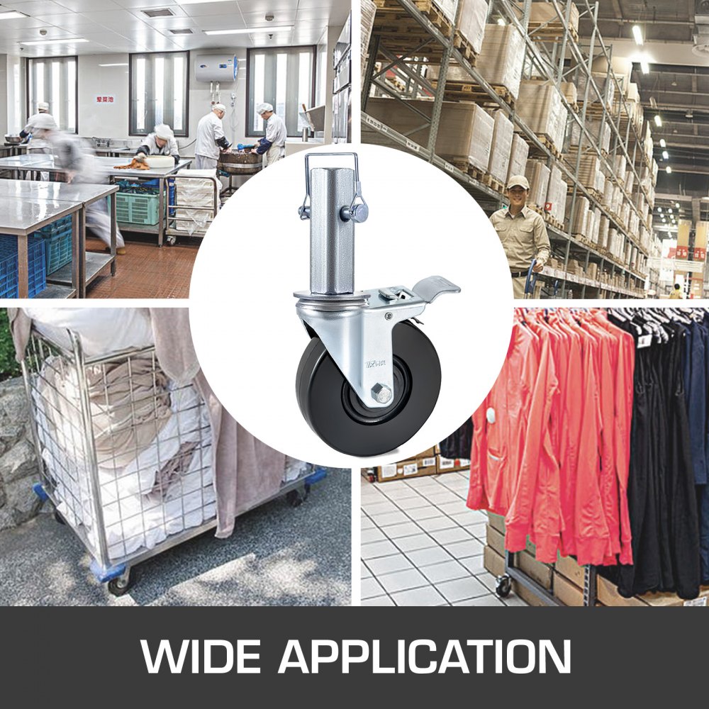 Set of 4 Heavy-Duty 5" Swivel Casters with Iron Core and Dual Lock Brake, Adjustable Legs, 440 lbs Capacity Each