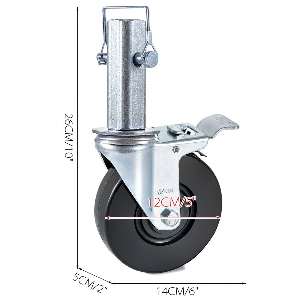 Set of 4 Heavy-Duty 5" Swivel Casters with Iron Core and Dual Lock Brake, Adjustable Legs, 440 lbs Capacity Each