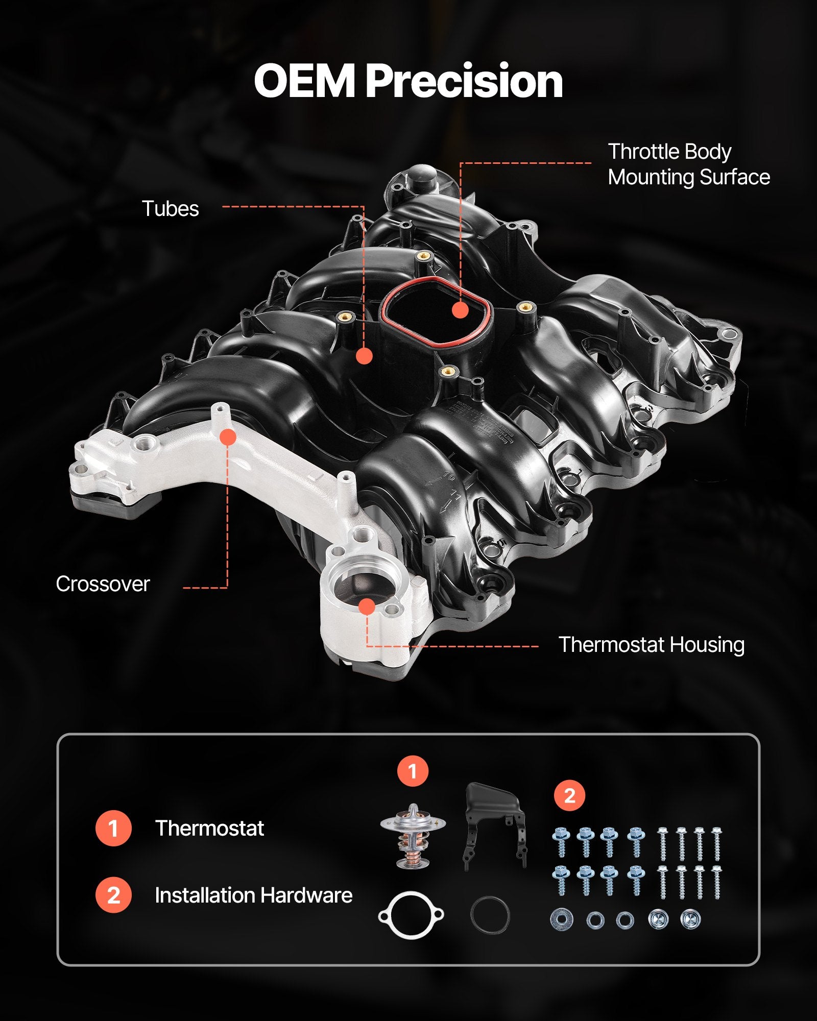 Enhanced Engine Intake Manifold Assembly with Gasket for 2001-2011 Crown Victoria - Precision Fit, High-Performance Replacement Parts 615-175, 1L2Z-9424-EF, 1W7Z-9424-AB, 3W7Z-9424-AA, 3W7Z-9424-AD, 3W7Z-9424-AE, XTJ-062A Model
