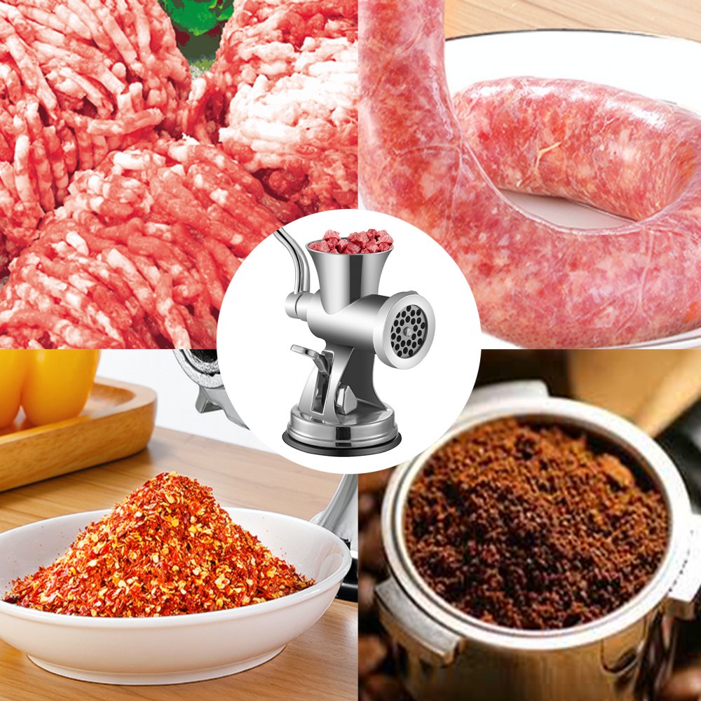 VEVOR Hand Operated Meat Grinder, 304 Stainless Steel Manual Meat Grinder, Multifunction Crank Meat Grinder Sausage Maker Powder Grinder, Household Manual Meat Mincer for Beef Chicken Pepper Mushroom
