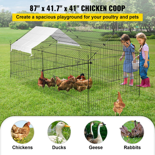 Spacious 87" Metal Chicken Coop & Rabbit Run with Weatherproof Cover, Secure Pet Playpen Cage for Small Animals, Ducks, Hens, Outdoor & Indoor Use