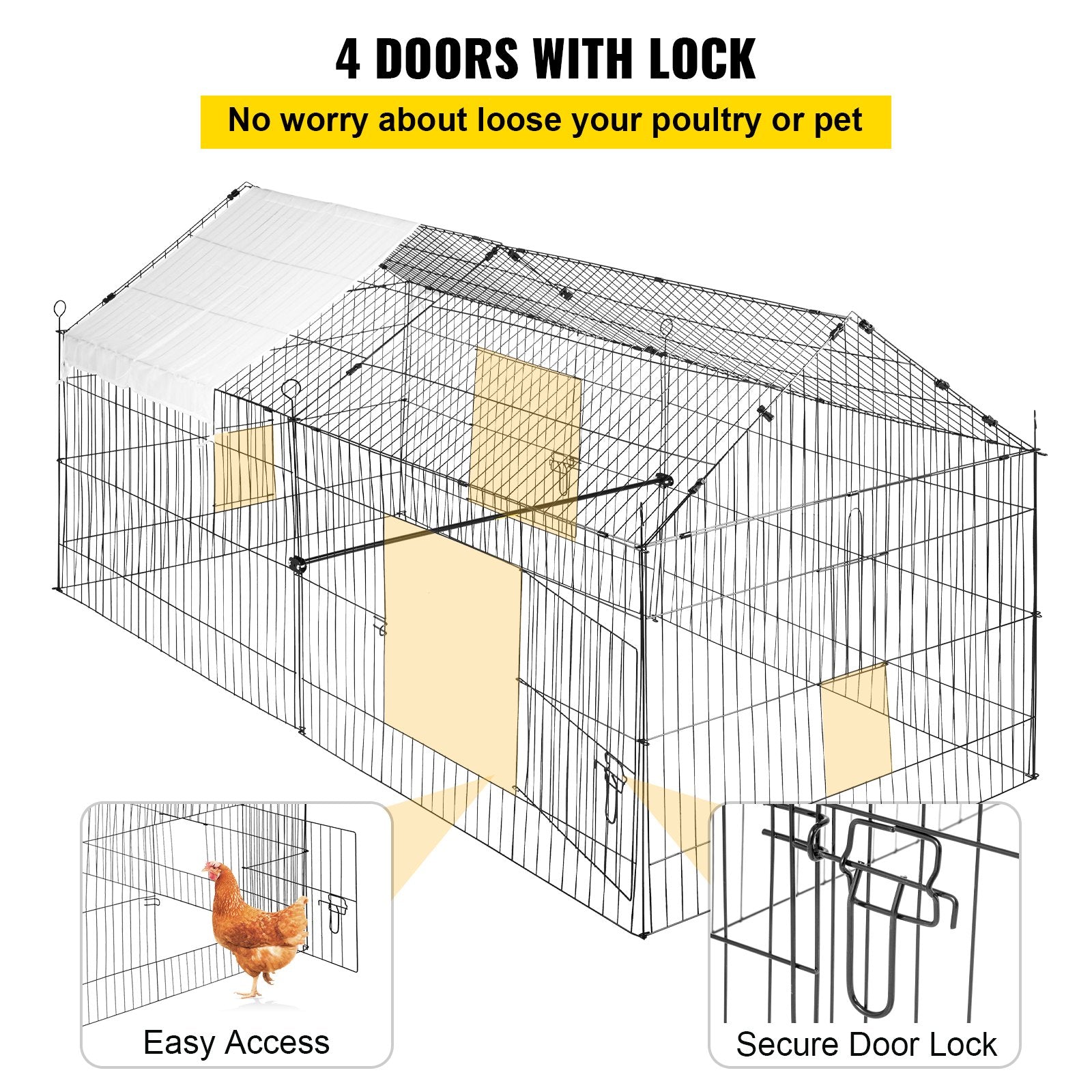 Spacious 87" Metal Chicken Coop & Rabbit Run with Weatherproof Cover, Secure Pet Playpen Cage for Small Animals, Ducks, Hens, Outdoor & Indoor Use