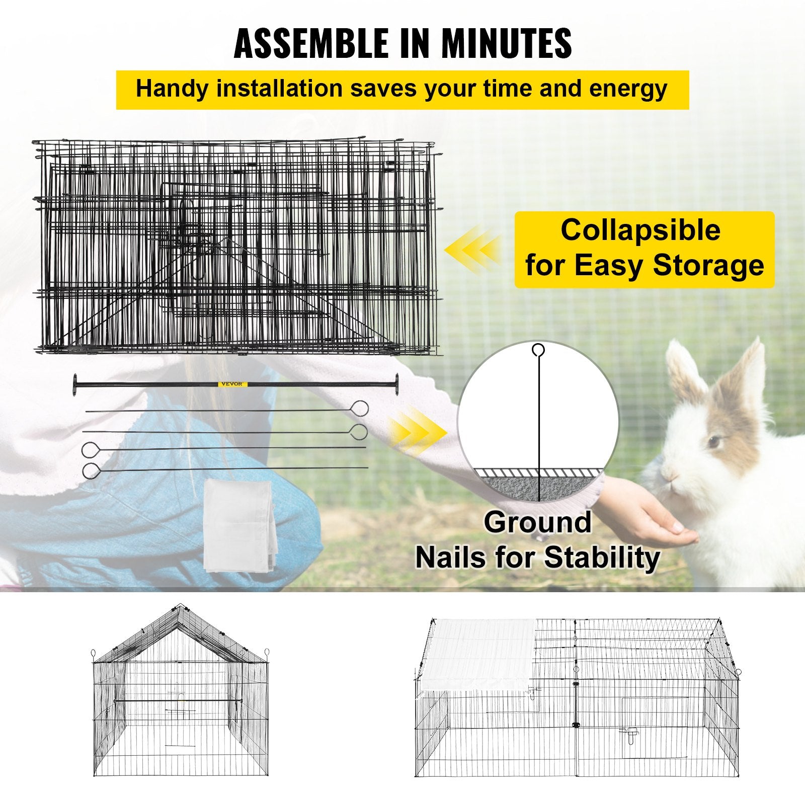 Spacious 87" Metal Chicken Coop & Rabbit Run with Weatherproof Cover, Secure Pet Playpen Cage for Small Animals, Ducks, Hens, Outdoor & Indoor Use