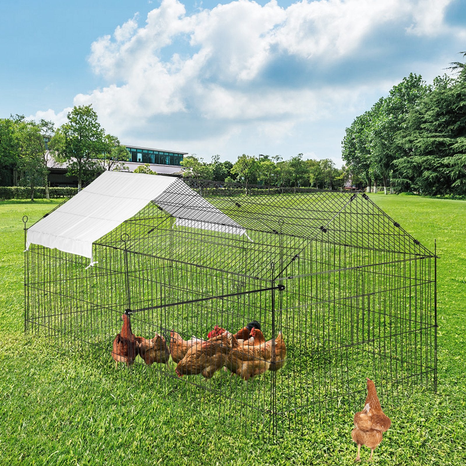 Spacious 87" Metal Chicken Coop & Rabbit Run with Weatherproof Cover, Secure Pet Playpen Cage for Small Animals, Ducks, Hens, Outdoor & Indoor Use