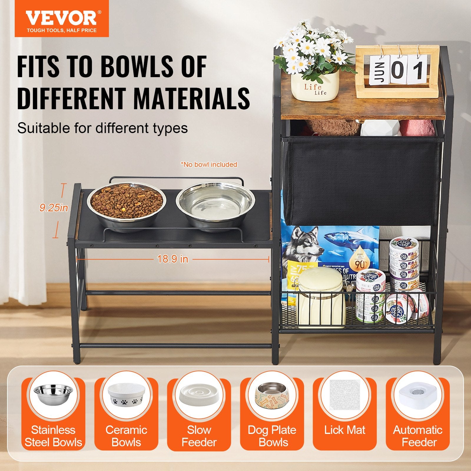Elevated Pet Feeding Station with Storage Shelves, Dog Bowl Stand, Food and Toy Organizer for All Dog Sizes, Durable and Easy to Clean