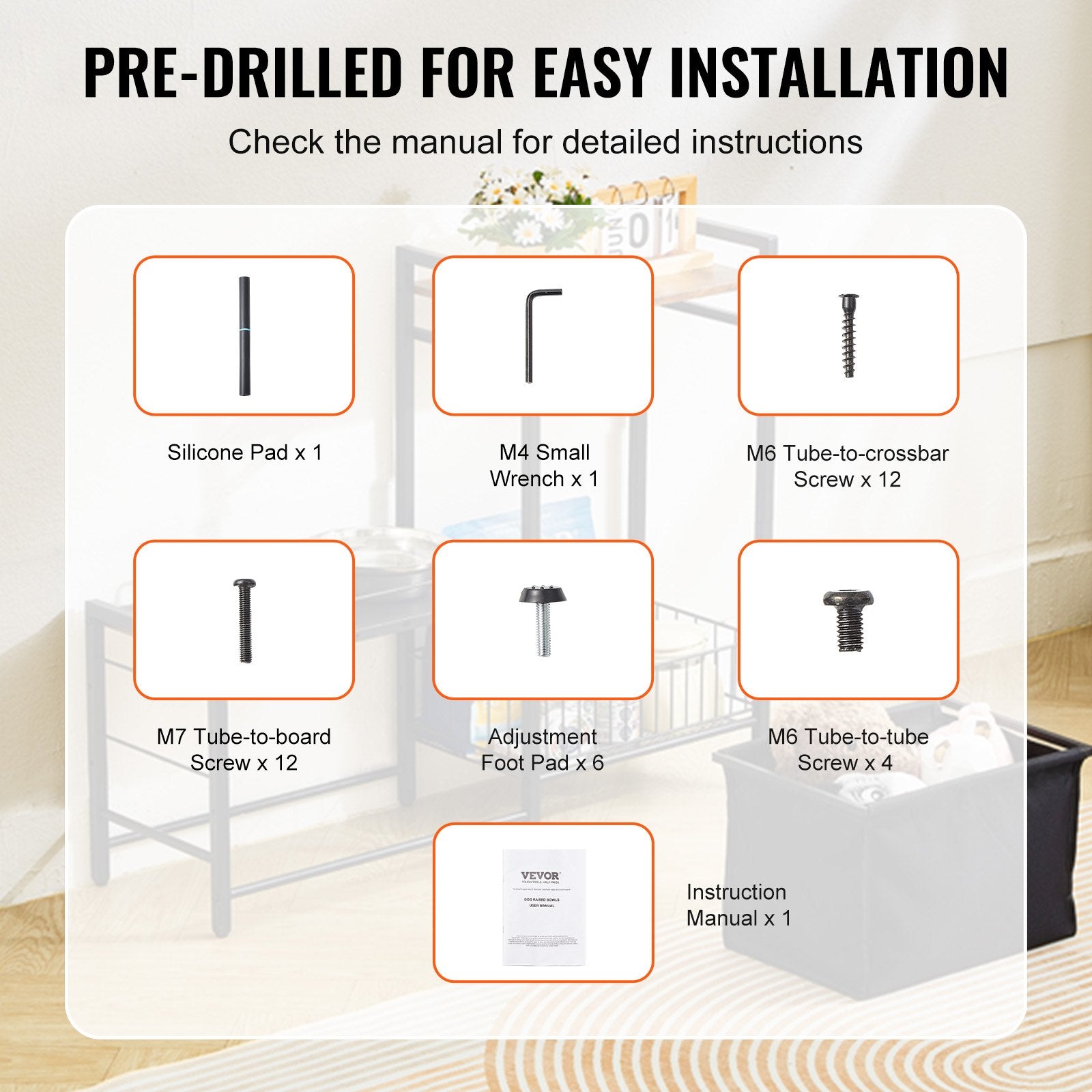 Elevated Pet Feeding Station with Storage Shelves, Dog Bowl Stand, Food and Toy Organizer for All Dog Sizes, Durable and Easy to Clean