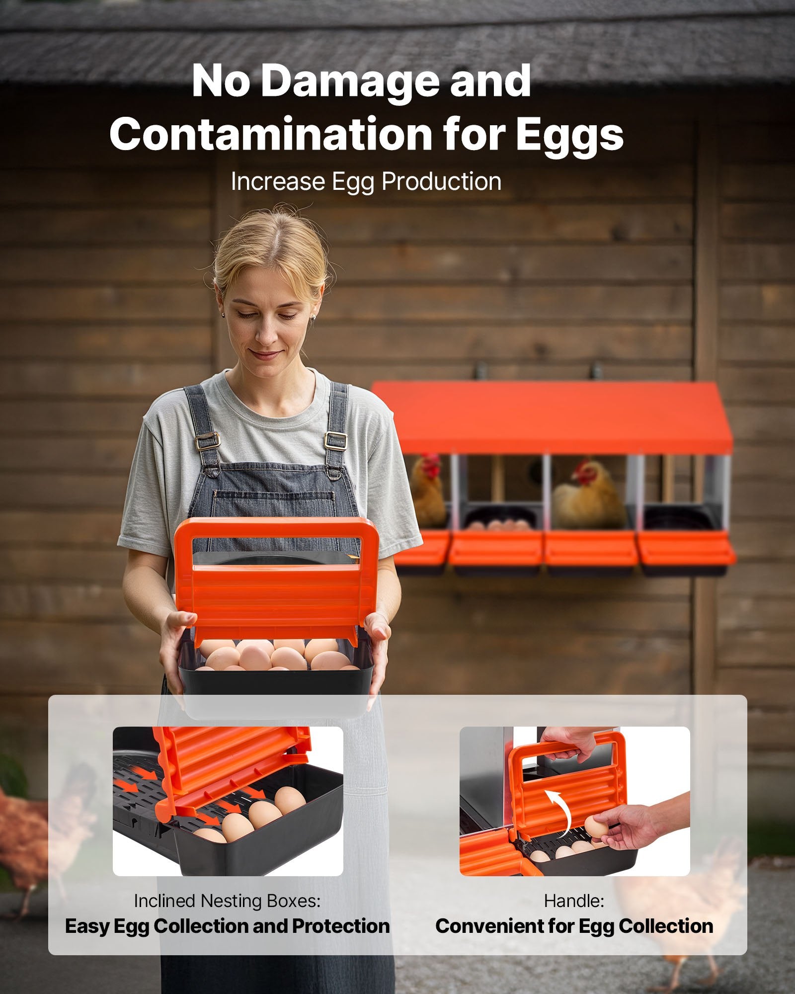 4-Compartment Chicken Nest Box, Stable & Corrosion-Resistant Metal Design with Inclined Nesting, Bottom Holes & Resting Platform for Various Breeds, Easy to Clean & Install, Automatic Egg Collection, Premium Galvanized Steel