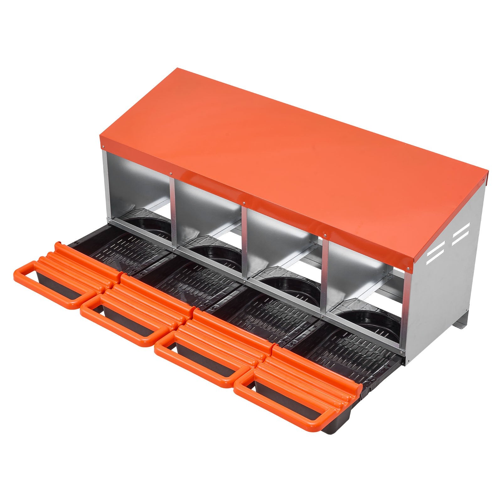 4-Compartment Chicken Nest Box, Stable & Corrosion-Resistant Metal Design with Inclined Nesting, Bottom Holes & Resting Platform for Various Breeds, Easy to Clean & Install, Automatic Egg Collection, Premium Galvanized Steel