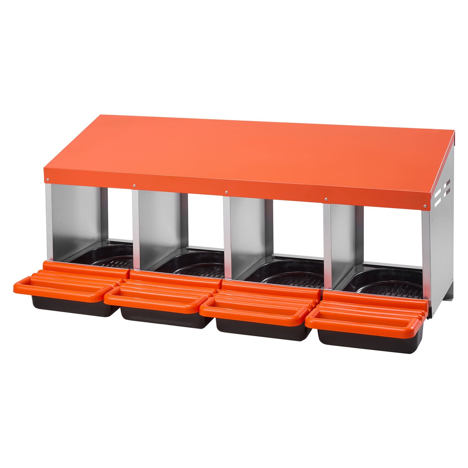 4-Compartment Chicken Nest Box, Stable & Corrosion-Resistant Metal Design with Inclined Nesting, Bottom Holes & Resting Platform for Various Breeds, Easy to Clean & Install, Automatic Egg Collection, Premium Galvanized Steel