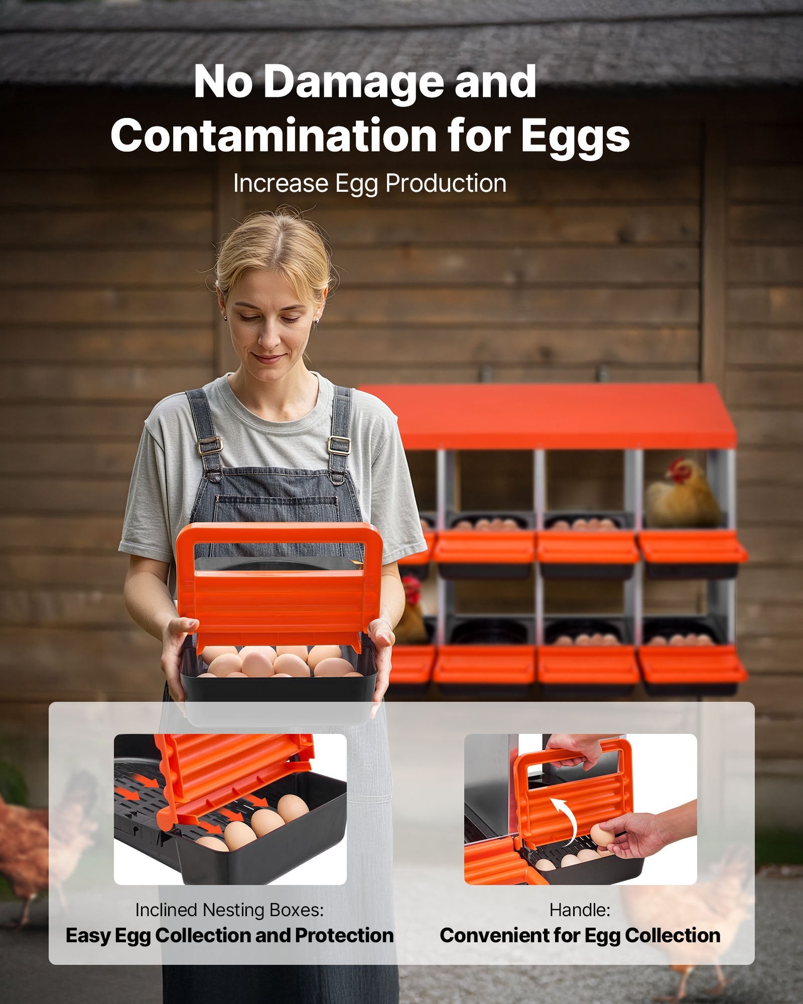 Spacious 8-Compartment Chicken Nest Box with Durable Galvanized Steel, Easy Clean Design, Inclined Nesting & Egg Collection Platform