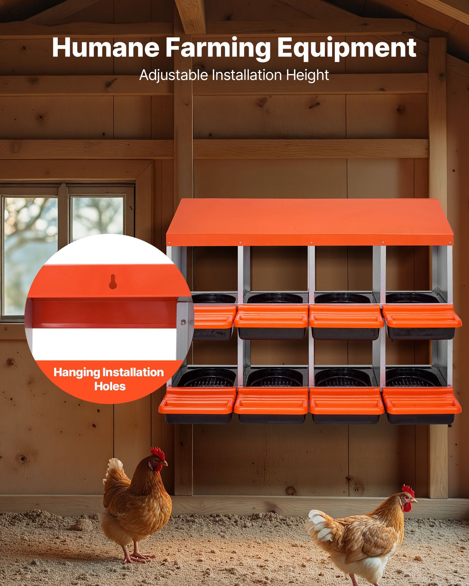 Spacious 8-Compartment Chicken Nest Box with Durable Galvanized Steel, Easy Clean Design, Inclined Nesting & Egg Collection Platform