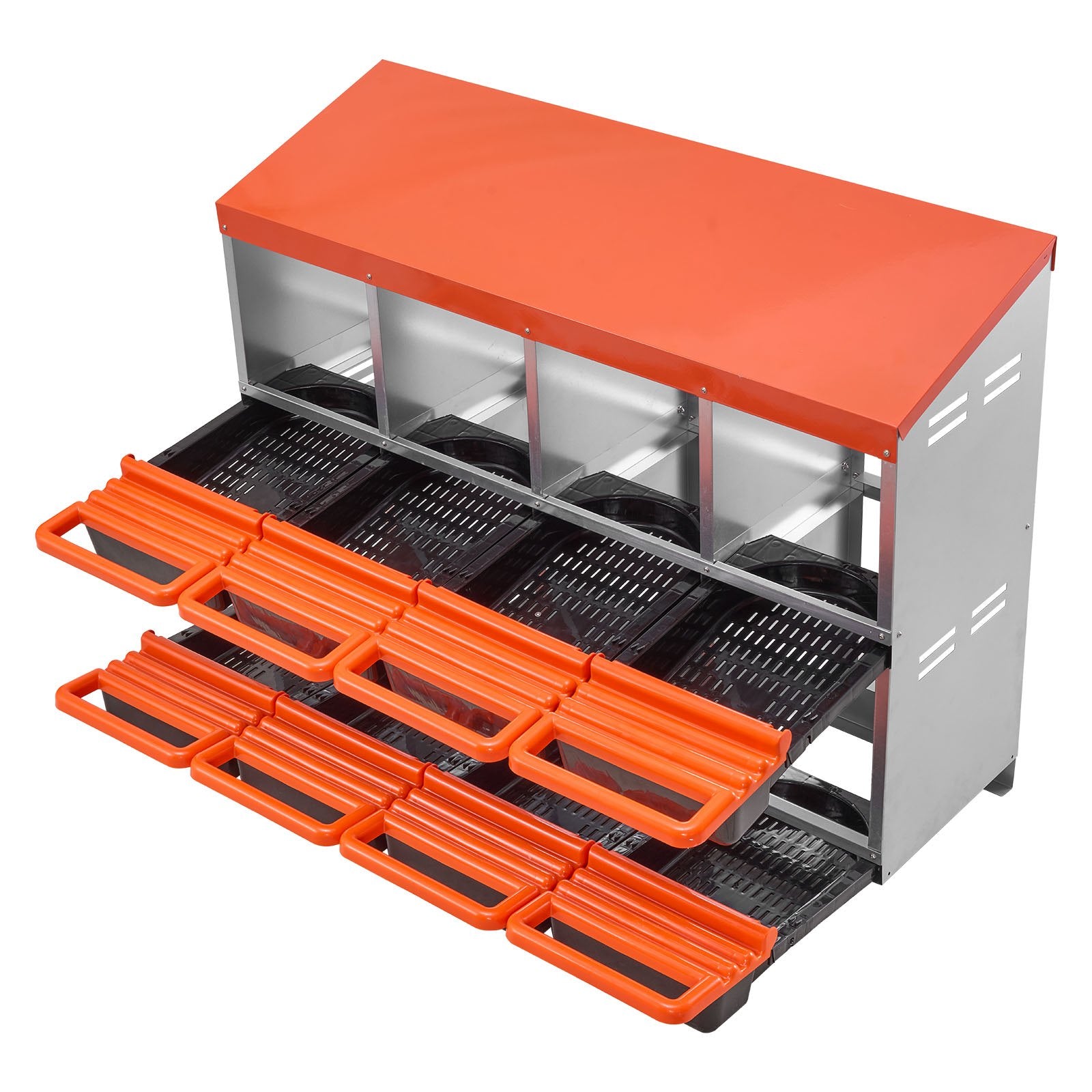 Spacious 8-Compartment Chicken Nest Box with Durable Galvanized Steel, Easy Clean Design, Inclined Nesting & Egg Collection Platform