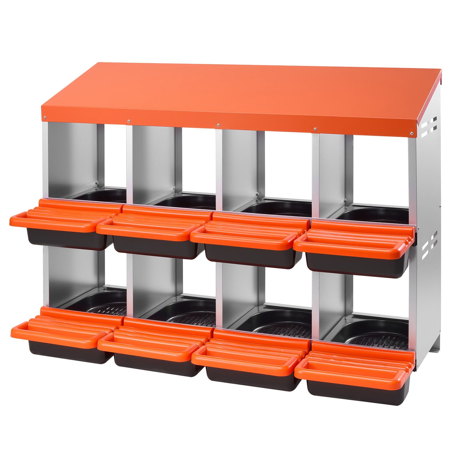 Spacious 8-Compartment Chicken Nest Box with Durable Galvanized Steel, Easy Clean Design, Inclined Nesting & Egg Collection Platform