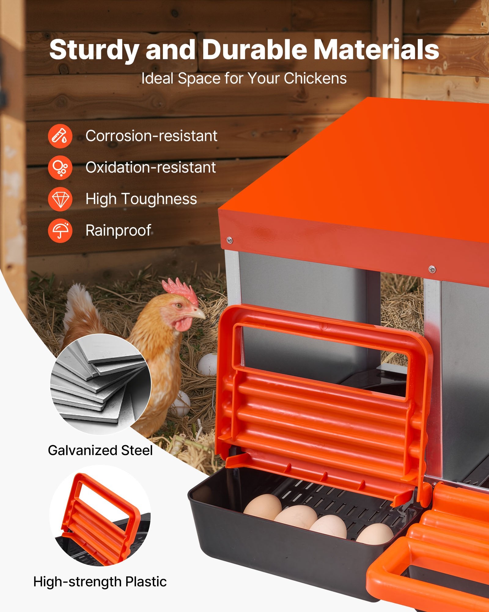 10-Compartment Chicken Nest Box, Corrosion-Resistant Metal, Easy-Clean Design with Inclined Boxes, Bottom Holes & Resting Platform for Various Breeds