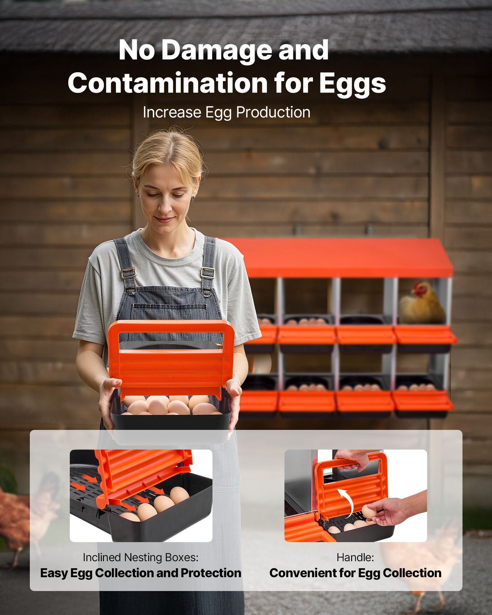 10-Compartment Chicken Nest Box, Corrosion-Resistant Metal, Easy-Clean Design with Inclined Boxes, Bottom Holes & Resting Platform for Various Breeds