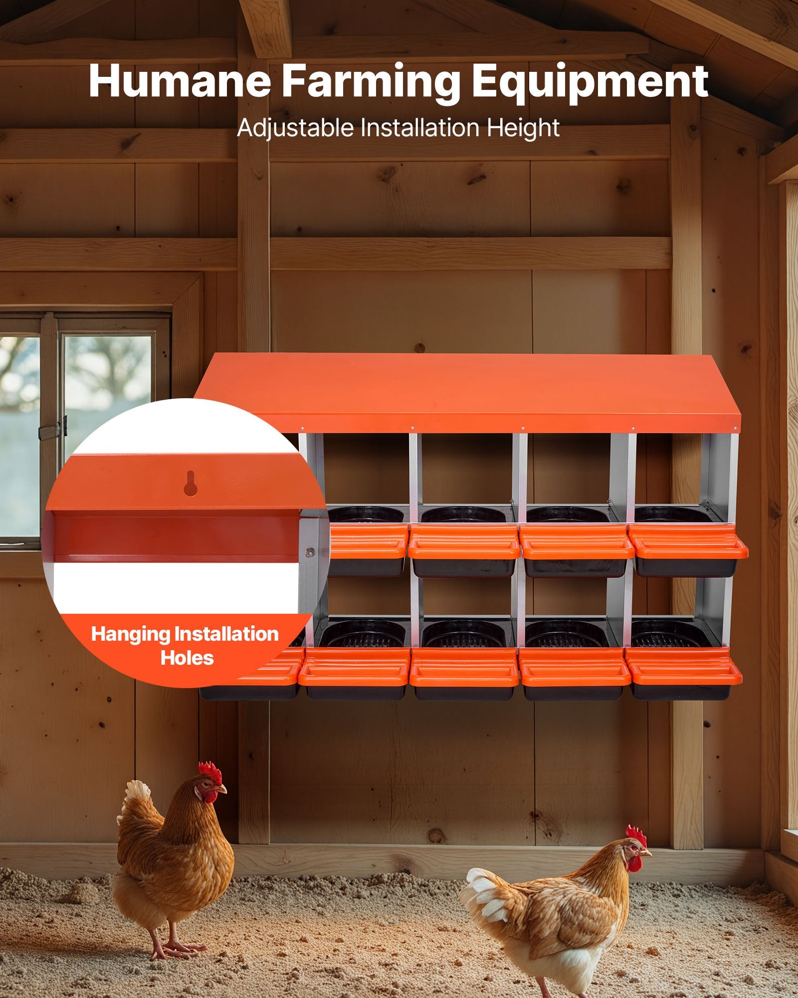 10-Compartment Chicken Nest Box, Corrosion-Resistant Metal, Easy-Clean Design with Inclined Boxes, Bottom Holes & Resting Platform for Various Breeds