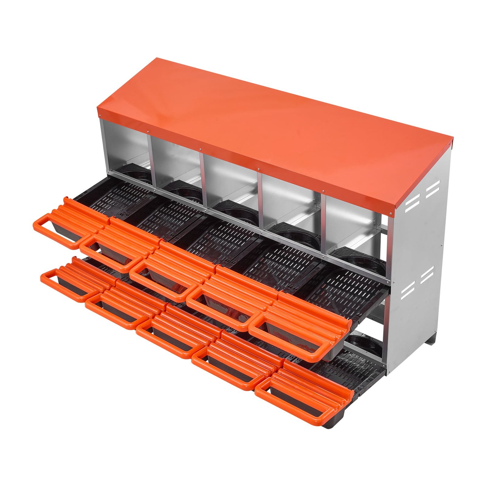 10-Compartment Chicken Nest Box, Corrosion-Resistant Metal, Easy-Clean Design with Inclined Boxes, Bottom Holes & Resting Platform for Various Breeds