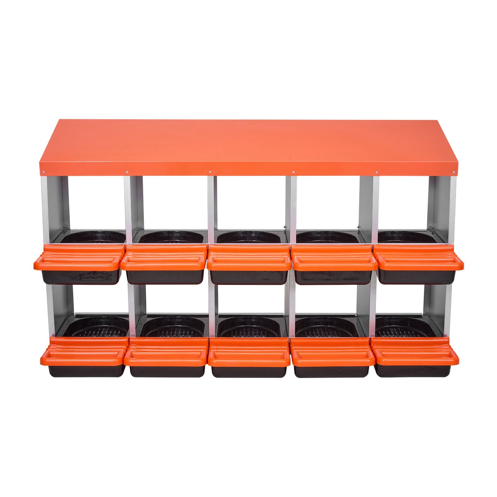 10-Compartment Chicken Nest Box, Corrosion-Resistant Metal, Easy-Clean Design with Inclined Boxes, Bottom Holes & Resting Platform for Various Breeds