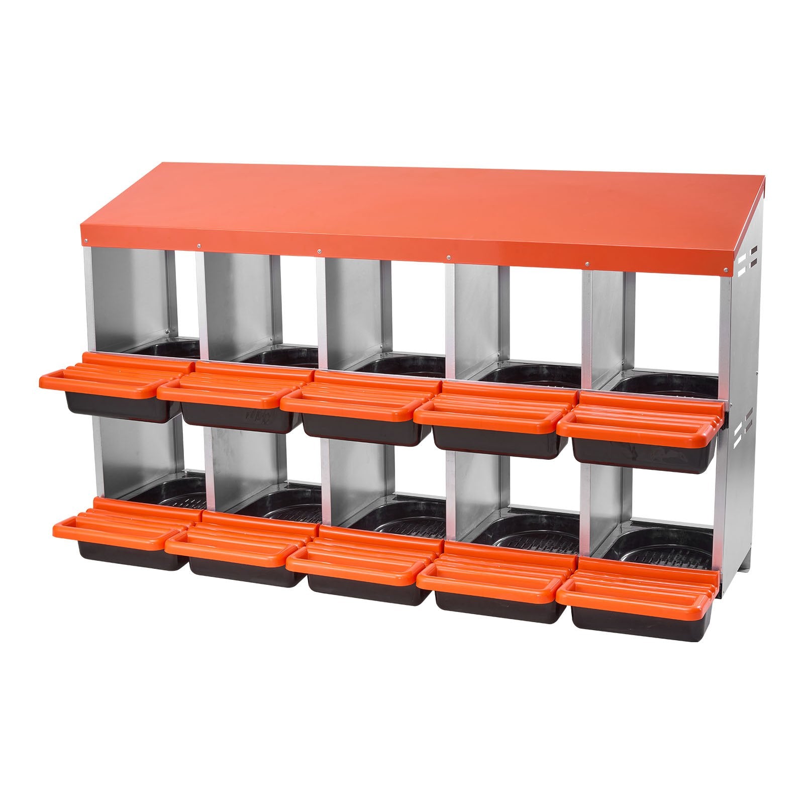 10-Compartment Chicken Nest Box, Corrosion-Resistant Metal, Easy-Clean Design with Inclined Boxes, Bottom Holes & Resting Platform for Various Breeds