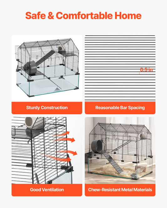 Transparent Hamster Cage with 360° View, Ventilated Small Animal Habitat for Mice, Rats, Guinea Pigs - Includes Water Bottle & Portable Design