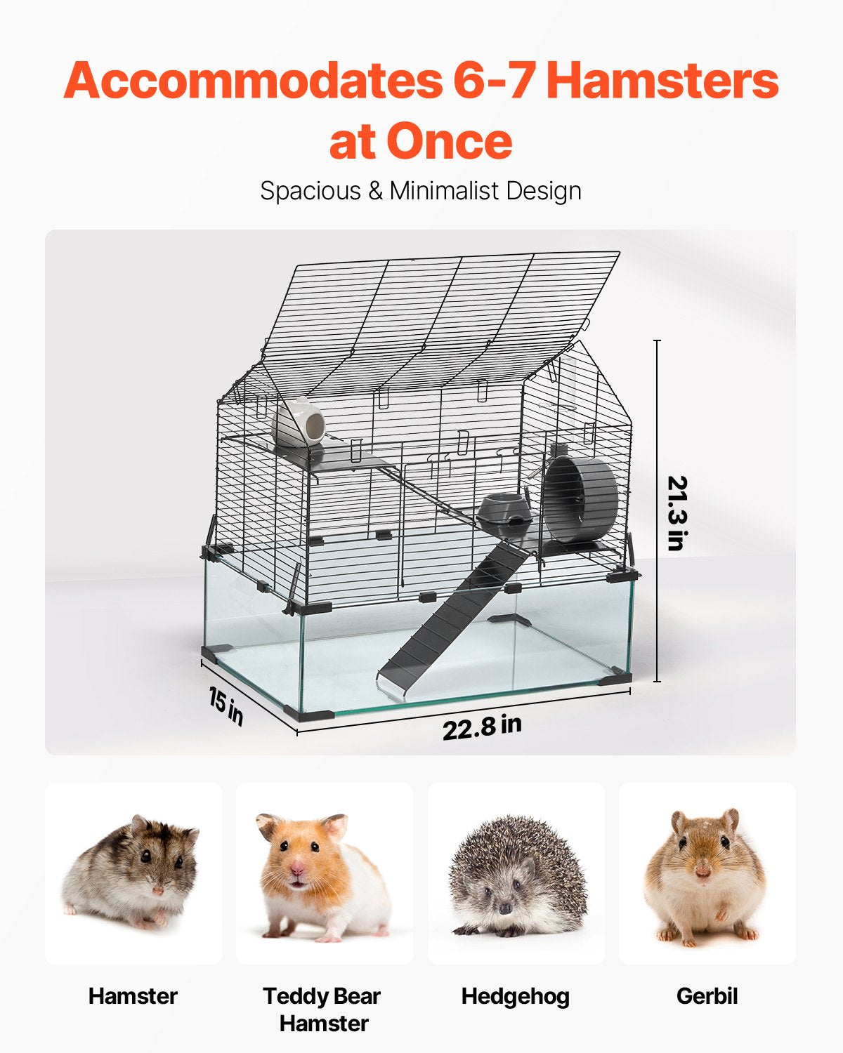 Transparent Hamster Cage with 360° View, Ventilated Small Animal Habitat for Mice, Rats, Guinea Pigs - Includes Water Bottle & Portable Design
