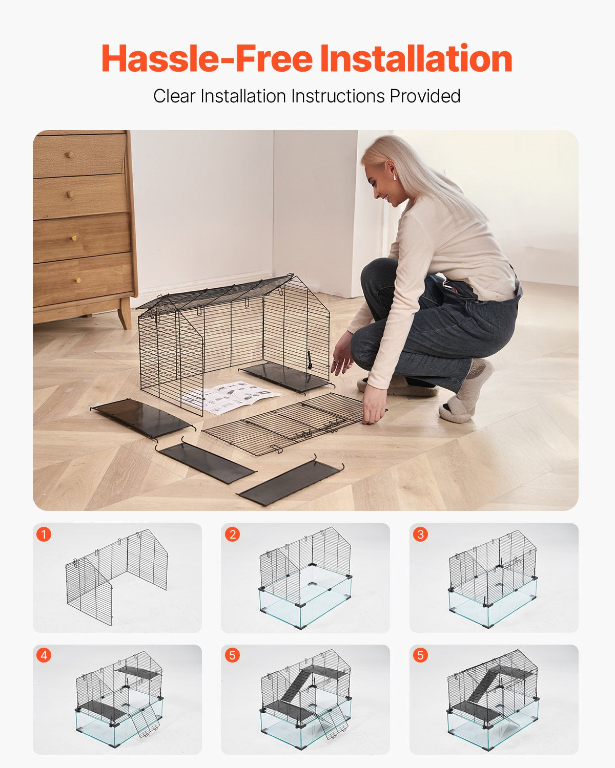 Transparent Hamster Cage with 360° View, Ventilated Small Animal Habitat for Mice, Rats, Guinea Pigs - Includes Water Bottle & Portable Design
