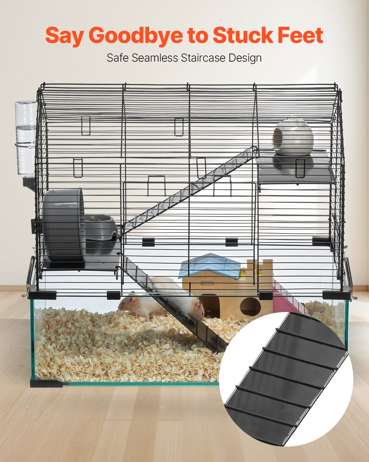 Transparent Hamster Cage with 360° View, Ventilated Small Animal Habitat for Mice, Rats, Guinea Pigs - Includes Water Bottle & Portable Design