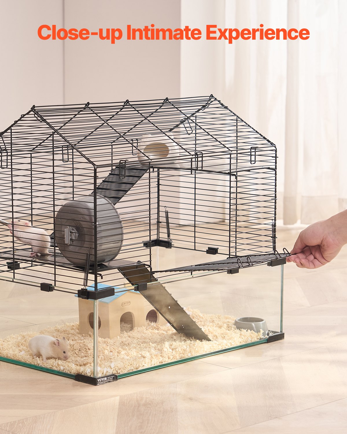 Transparent Hamster Cage with 360° View, Ventilated Small Animal Habitat for Mice, Rats, Guinea Pigs - Includes Water Bottle & Portable Design