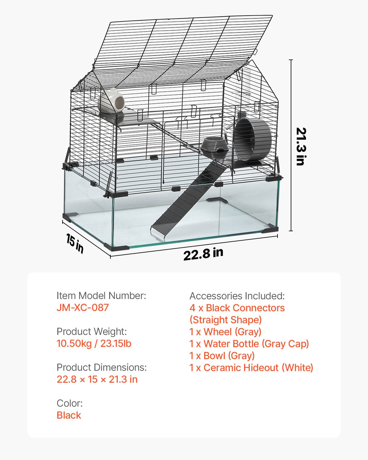 Transparent Hamster Cage with 360° View, Ventilated Small Animal Habitat for Mice, Rats, Guinea Pigs - Includes Water Bottle & Portable Design
